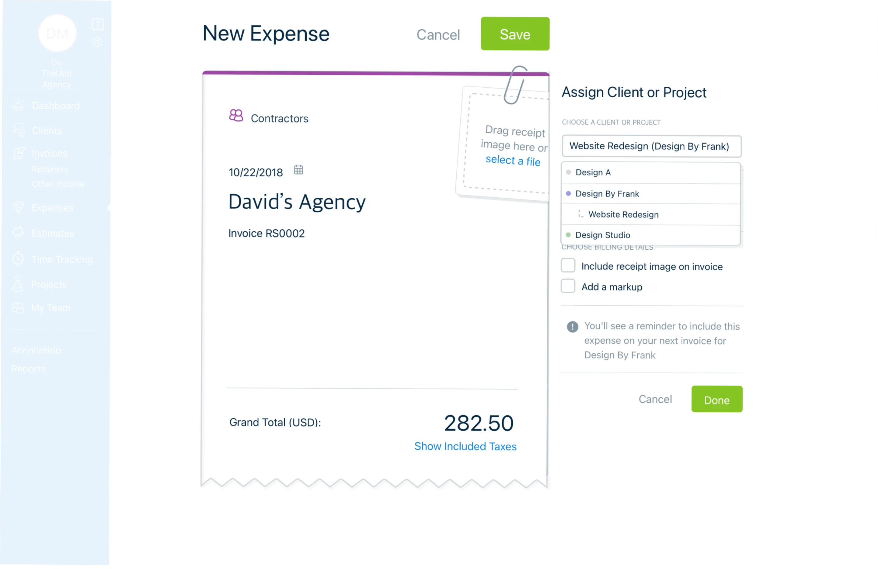 Shipped new-expense entry screen