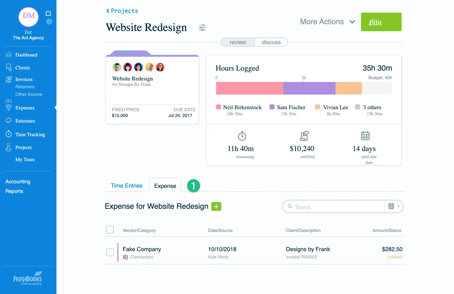 Shipped project page screen